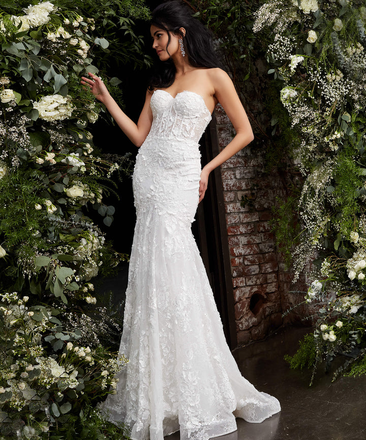 Jovani JB02836 Off White Strapless Embroidered Bridal Dress