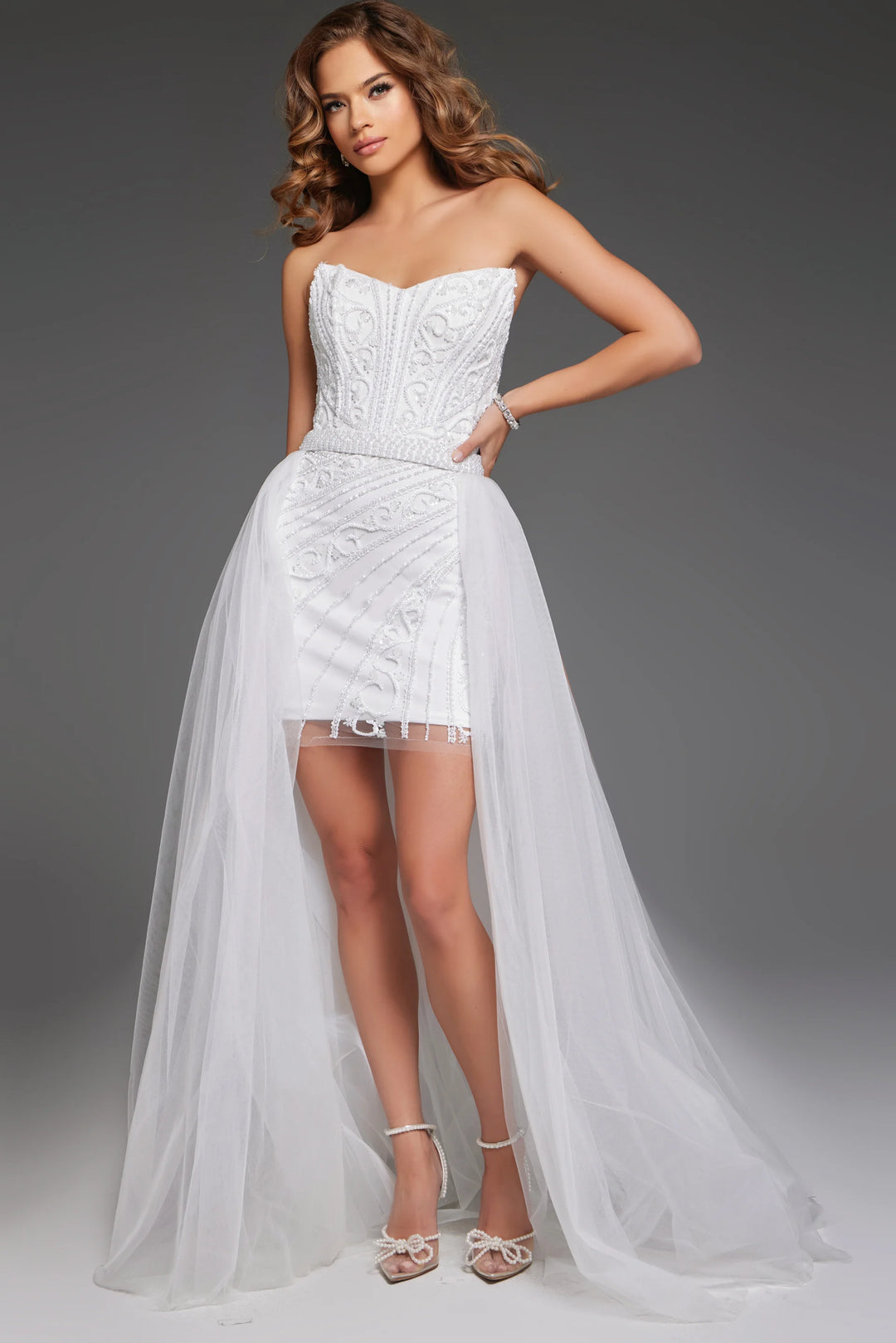 Jovani JB22274 Elegant Strapless Bridal Gown with Detachable Train