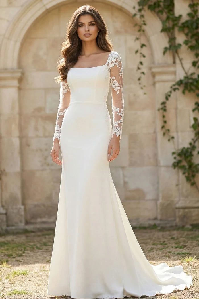 Jovani JB42297 Ivory Long Sleeve Sheath Bridal Dress