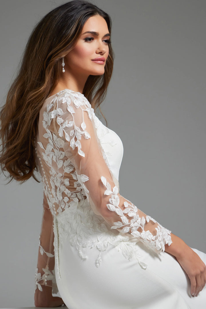 Jovani JB42297 Ivory Long Sleeve Sheath Bridal Dress
