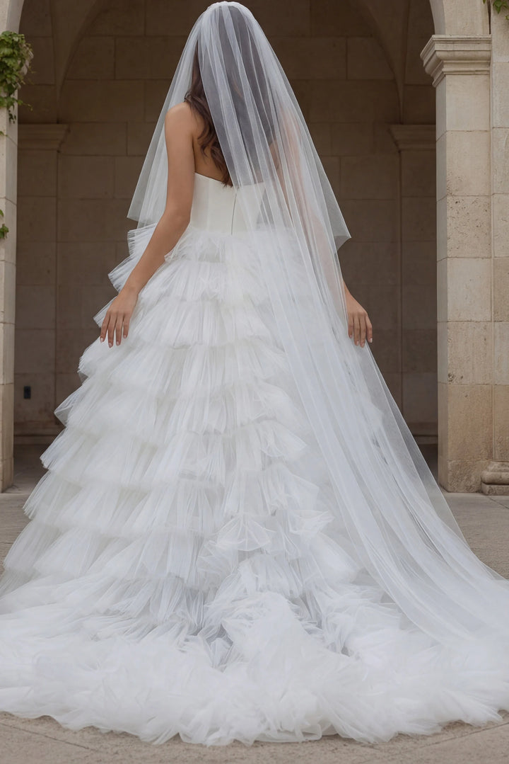 Jovani JB42769 One Shoulder Tiered Tulle Bridal Gown