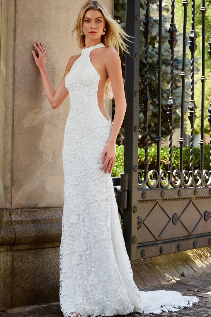 Jovani JB42770 Halter Lace Sheath Wedding Dress