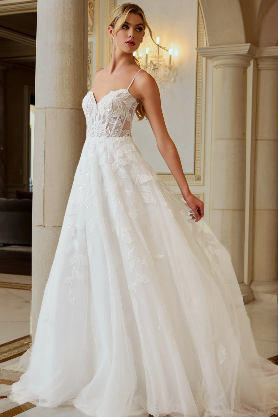 Jovani JB43863 Floral Lace Ball Gown Wedding Dress