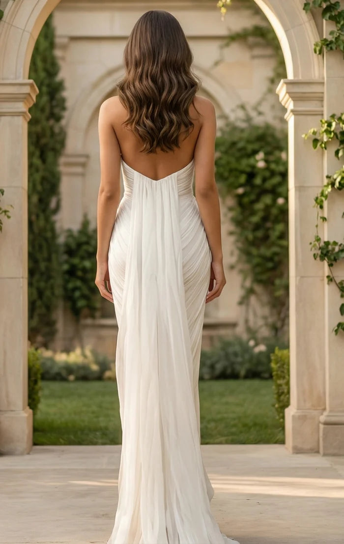 Jovani JB43897 Strapless Draped Bridal Gown with High Slit and Flowing Train