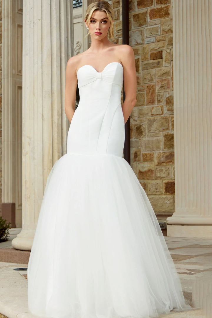 Jovani JB45361 Strapless Mermaid Wedding Dress With Tulle Skirt
