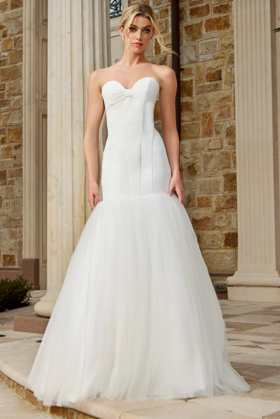 Jovani JB45361 Strapless Mermaid Wedding Dress With Tulle Skirt