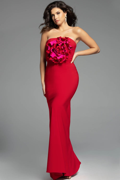 Jovani 40214 Strapless 3D Floral Bust Mermaid Evening Dress