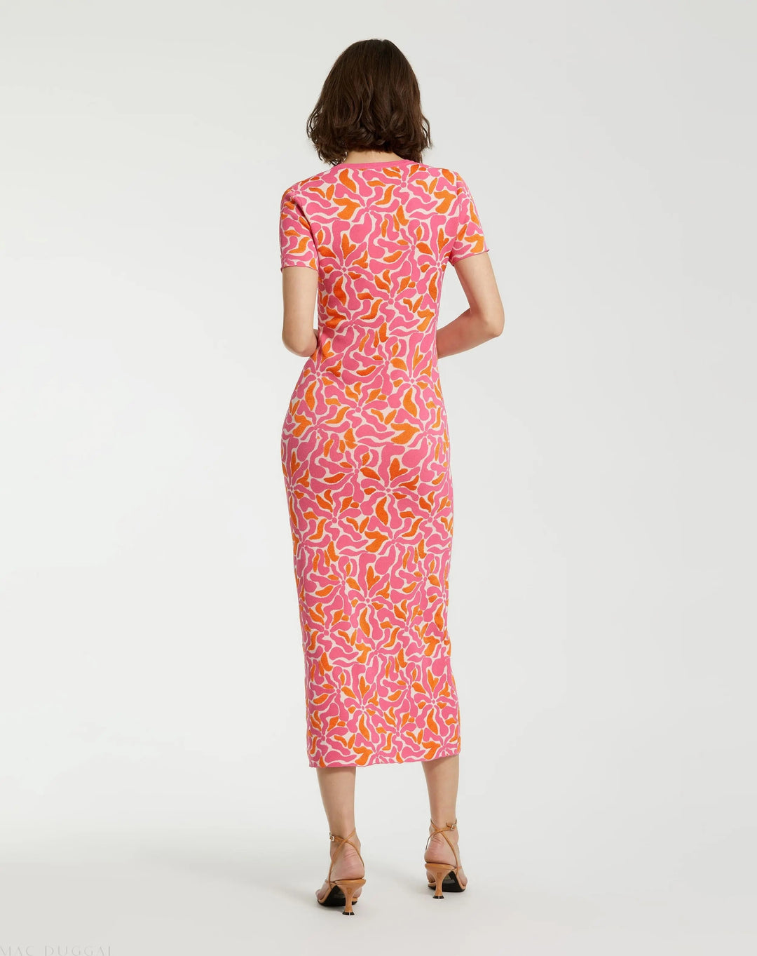 Mac Duggal K10045 Short Sleeve Scoop Neck Floral Knit Maxi Dress