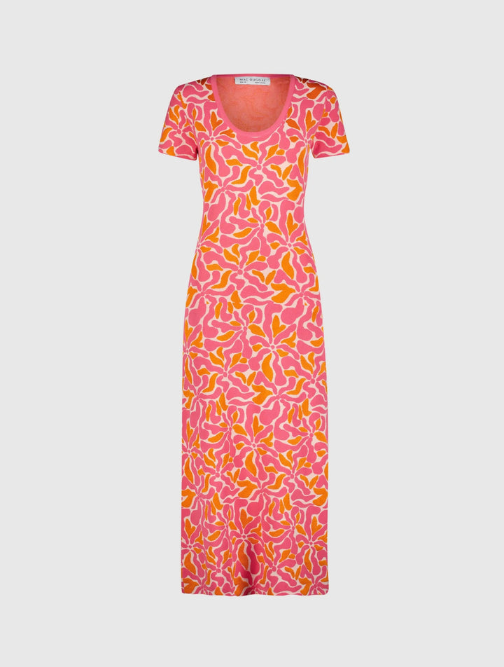Mac Duggal K10045 Short Sleeve Scoop Neck Floral Knit Maxi Dress