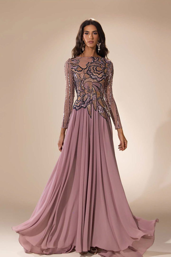 Embellished Illusion A-Line Dress - FOSTANI.com