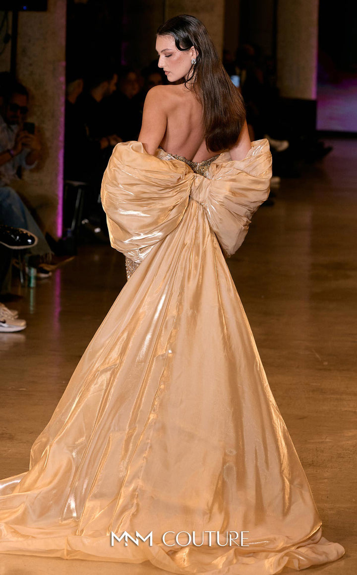 MNM Couture M1010 Strapless Beaded Column Evening Gown with Removable Cape