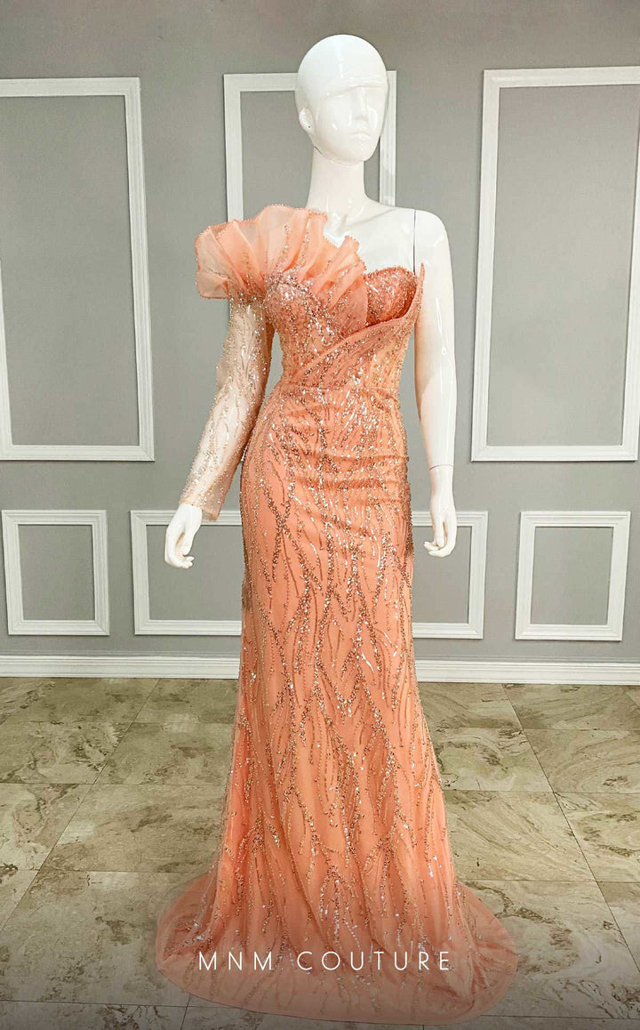 MNM Couture M1114 : Embroidered Asymmetrical Couture Tulle Gown - FOSTANI.com
