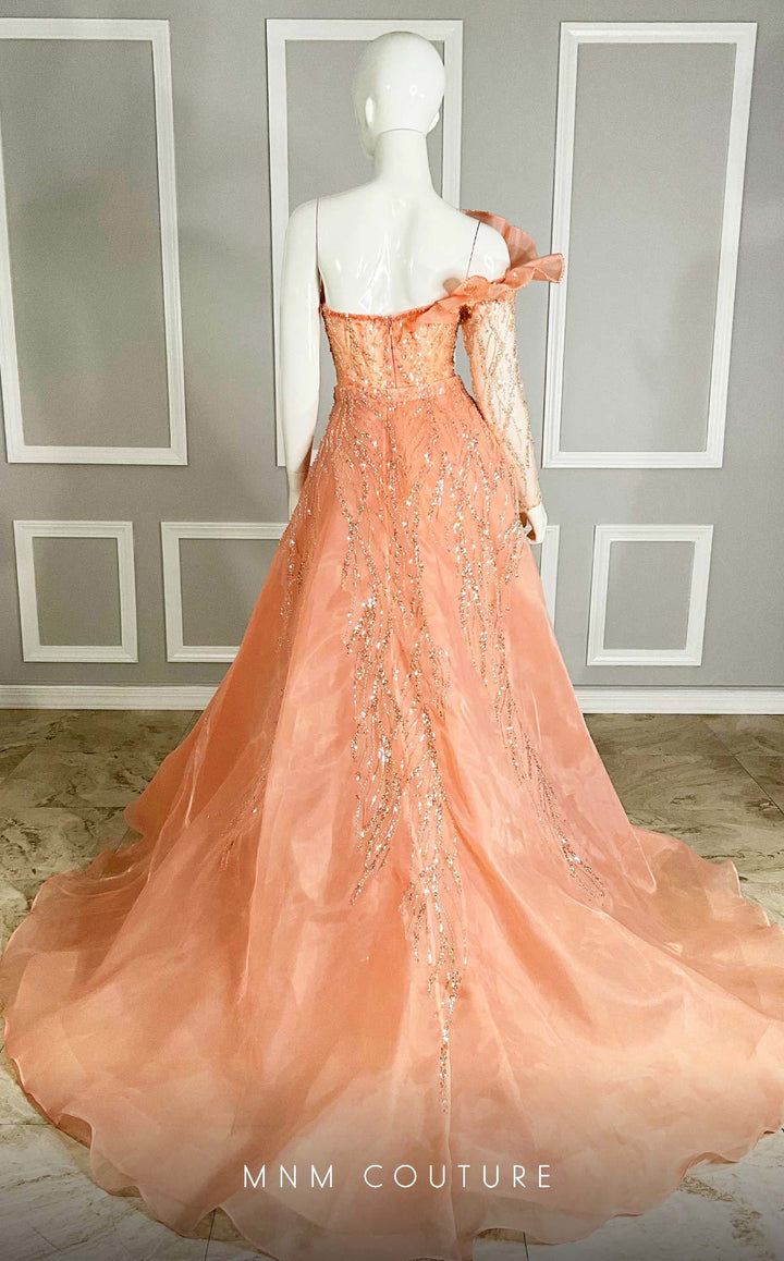 MNM Couture M1114 : Embroidered Asymmetrical Couture Tulle Gown - FOSTANI.com