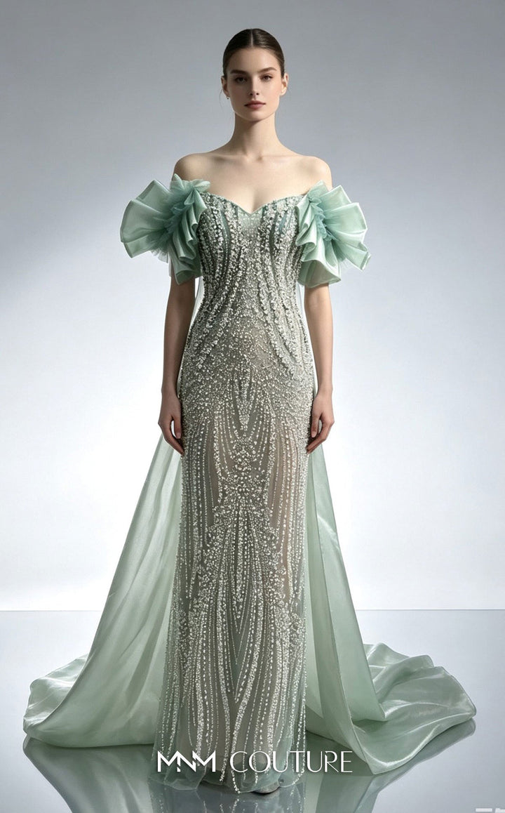 MNM Couture M1314 Sweetheart Off-the-Shoulder Beaded Couture Dress