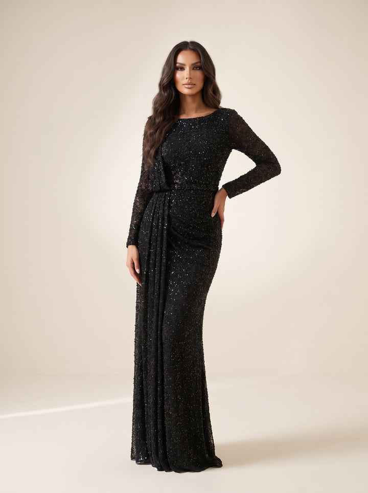 Modessa Couture M26712 High Neck Long Sleeve Fully Lined Dress