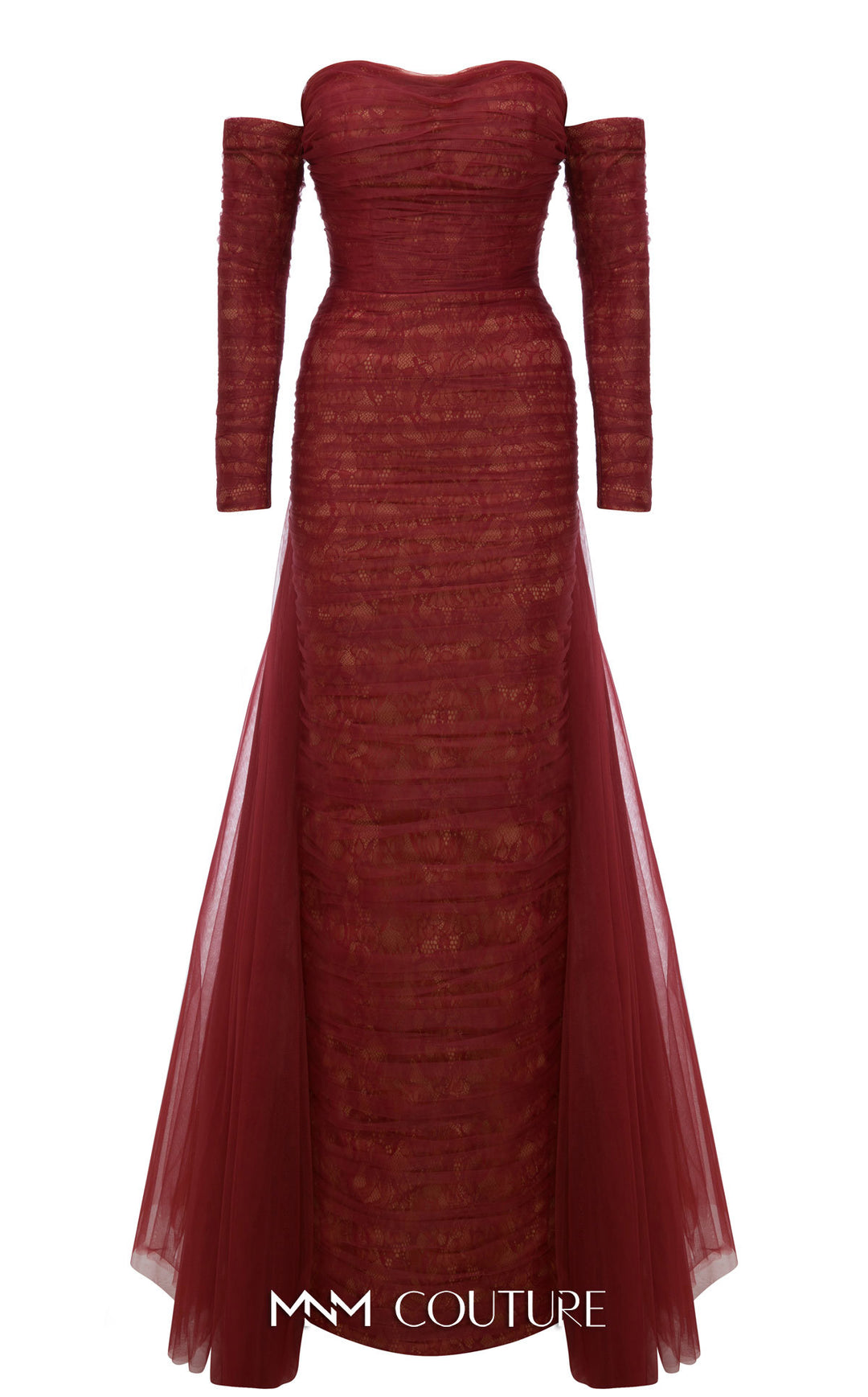 MNM Couture N0656 Strapless Sweetheart Ruched Column Evening Gown with Back Overskirt