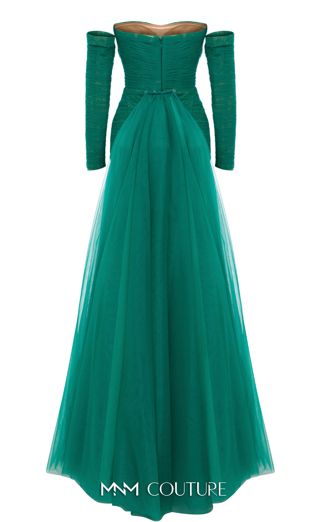 MNM Couture N0656 Strapless Sweetheart Ruched Column Evening Gown with Back Overskirt