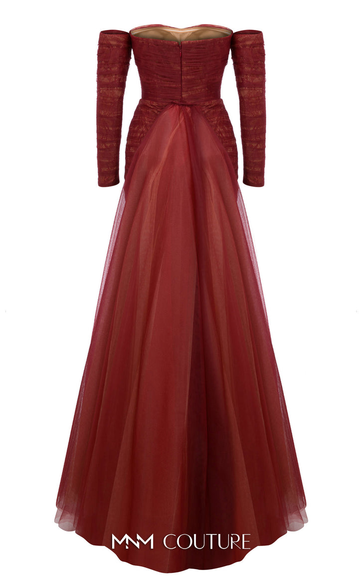 MNM Couture N0656 Strapless Sweetheart Ruched Column Evening Gown with Back Overskirt