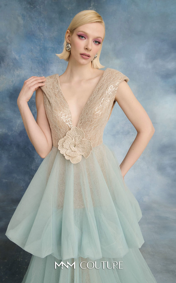 NF By Nour N0719 V-Neck Sleeveless Embellished Lace Couture Dress