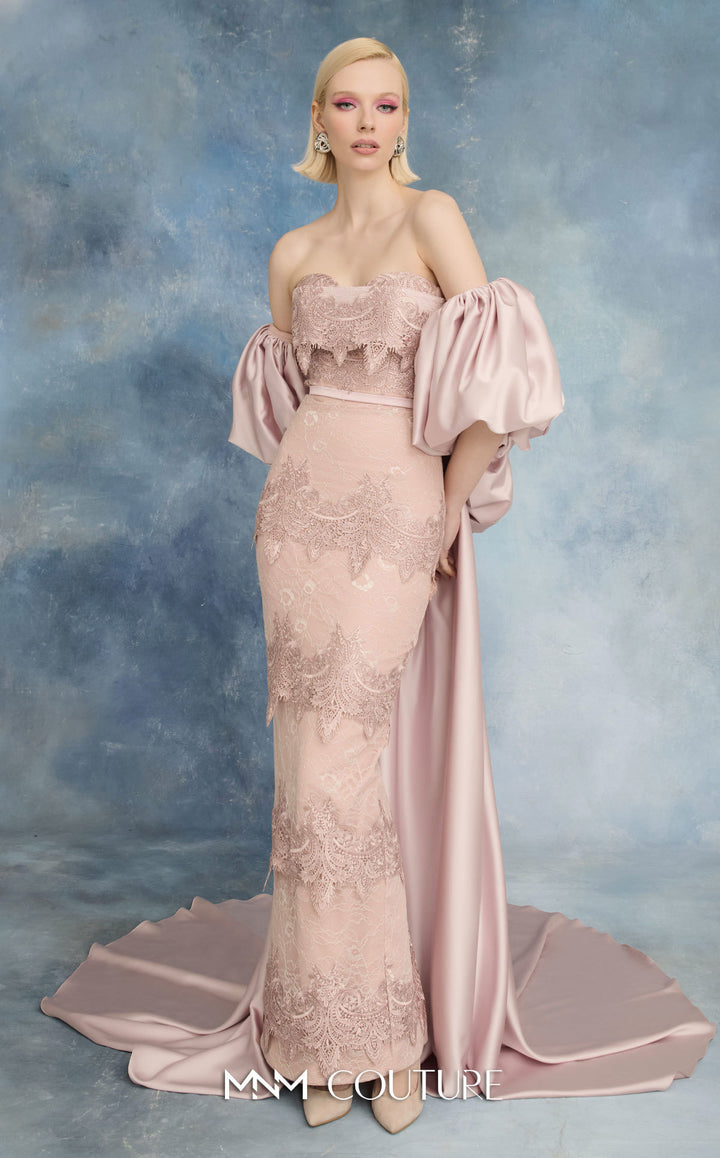 MNM Couture N0731 gown, front view with overlay
