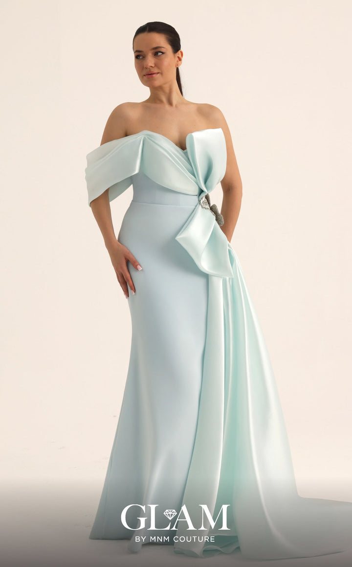 MNM Couture O07802 Off-the-Shoulder Strapless-Cut Mermaid Couture Dress