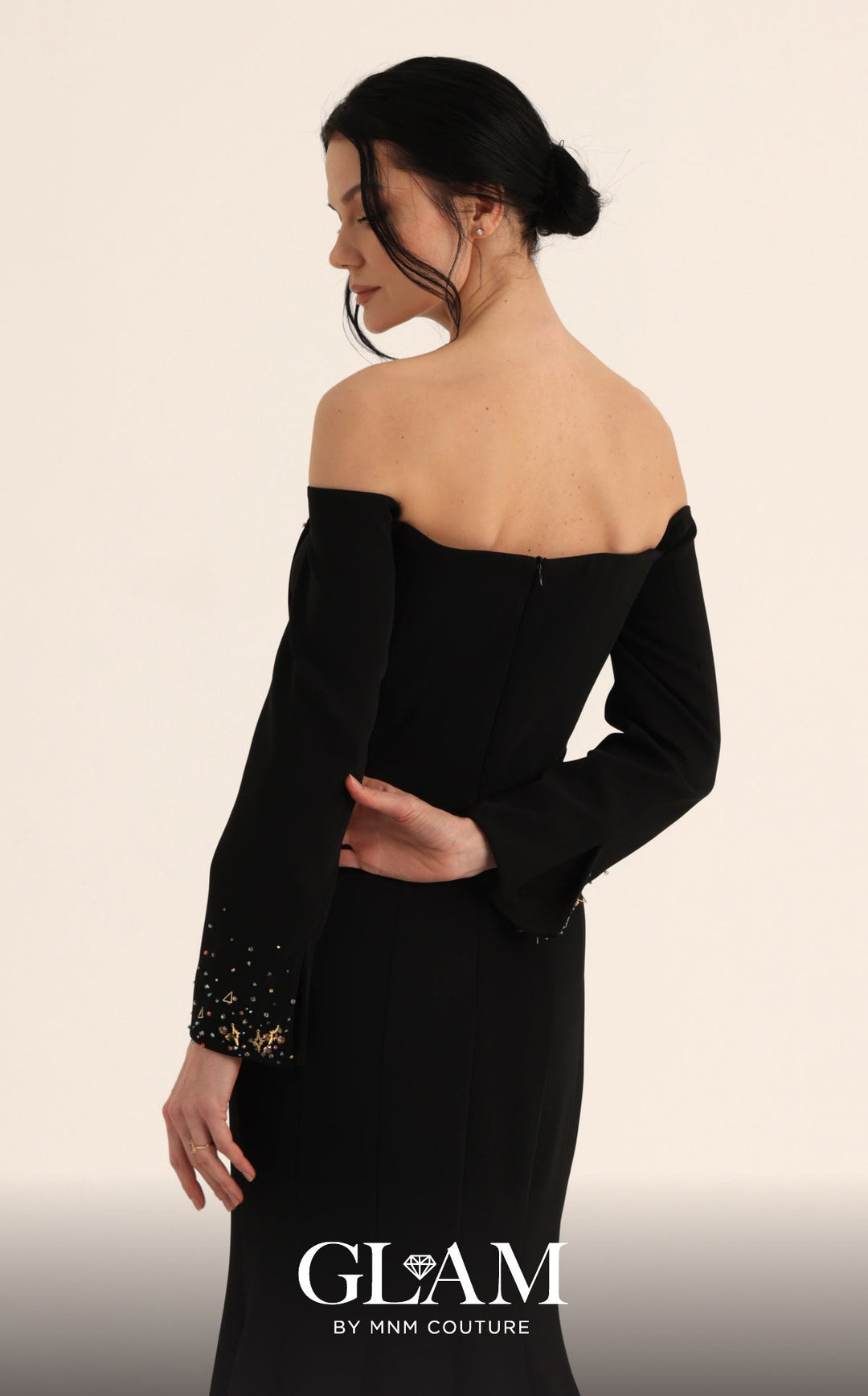 MNM Couture Style O07822: Elegant Crepe Fitted Mermaid Gown with Asymmetric Embellishment - FOSTANI.com
