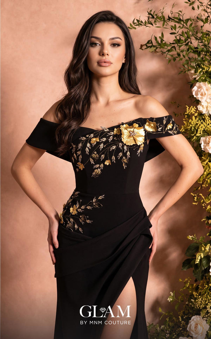 MNM Couture O07832 evening gown, appliqué detail