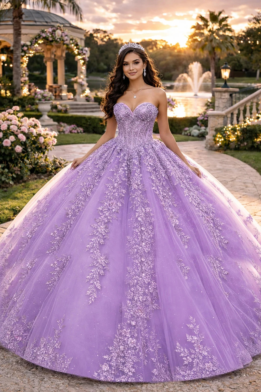 Jovani Q43432 Quinceañera Dress with Glitter and Floral Lace