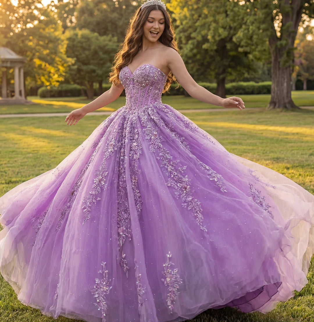 Jovani Q43432 Quinceañera Dress with Glitter and Floral Lace