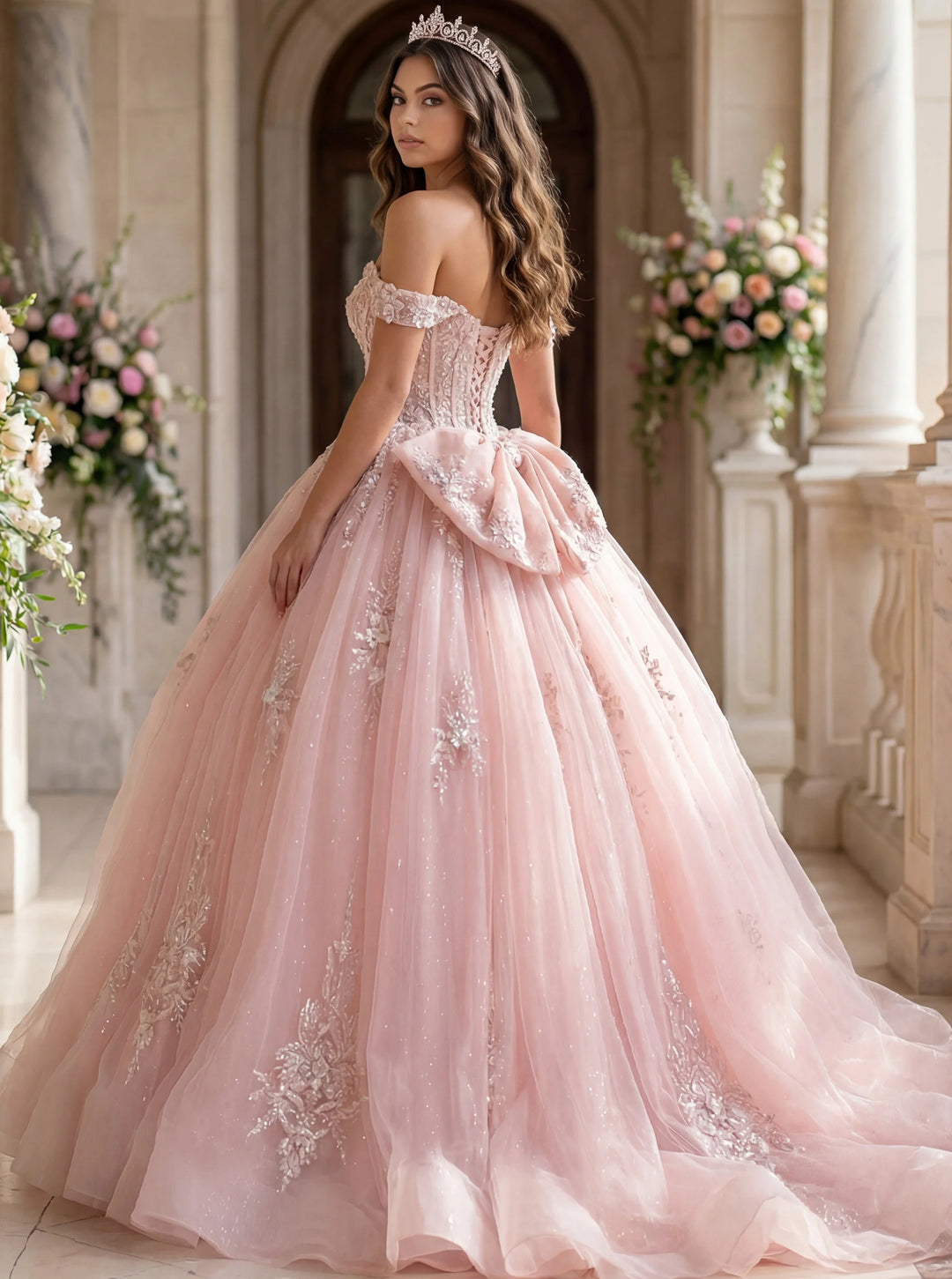 Jovani Q43434 Off Shoulder Ball Gown with Lace Appliqués