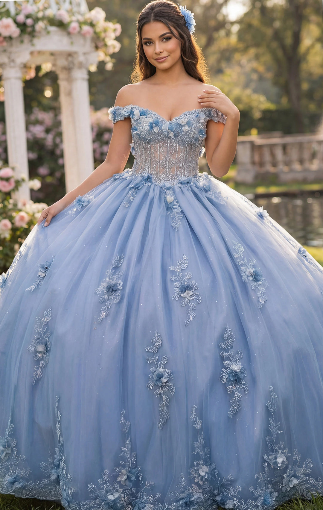 Jovani Q43820 Off Shoulder Ball Gown with Layered Skirt