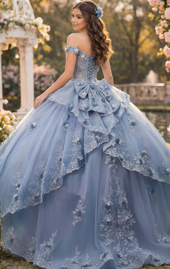 Jovani Q43820 Off Shoulder Ball Gown with Layered Skirt
