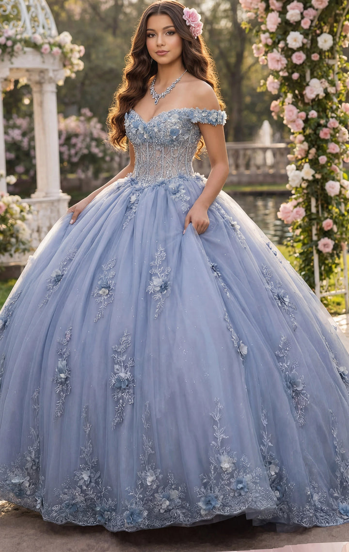 Jovani Q43820 Off Shoulder Ball Gown with Layered Skirt