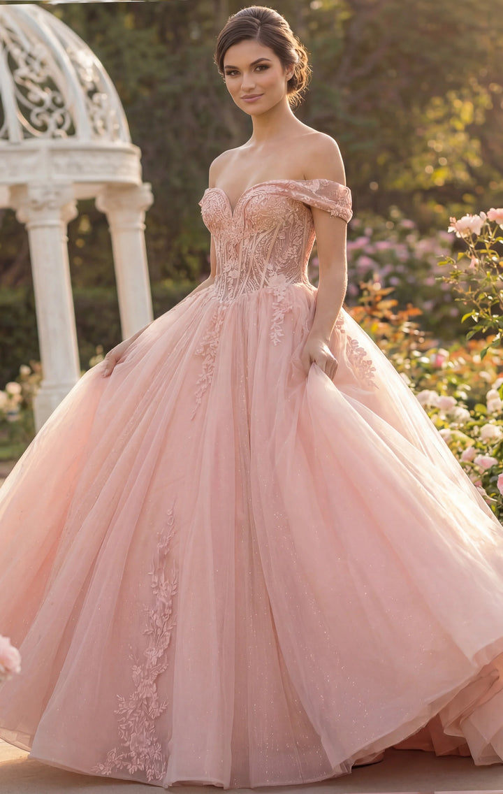 Jovani Q44558 Elegant Off Shoulder Lace Corset Ball Gown