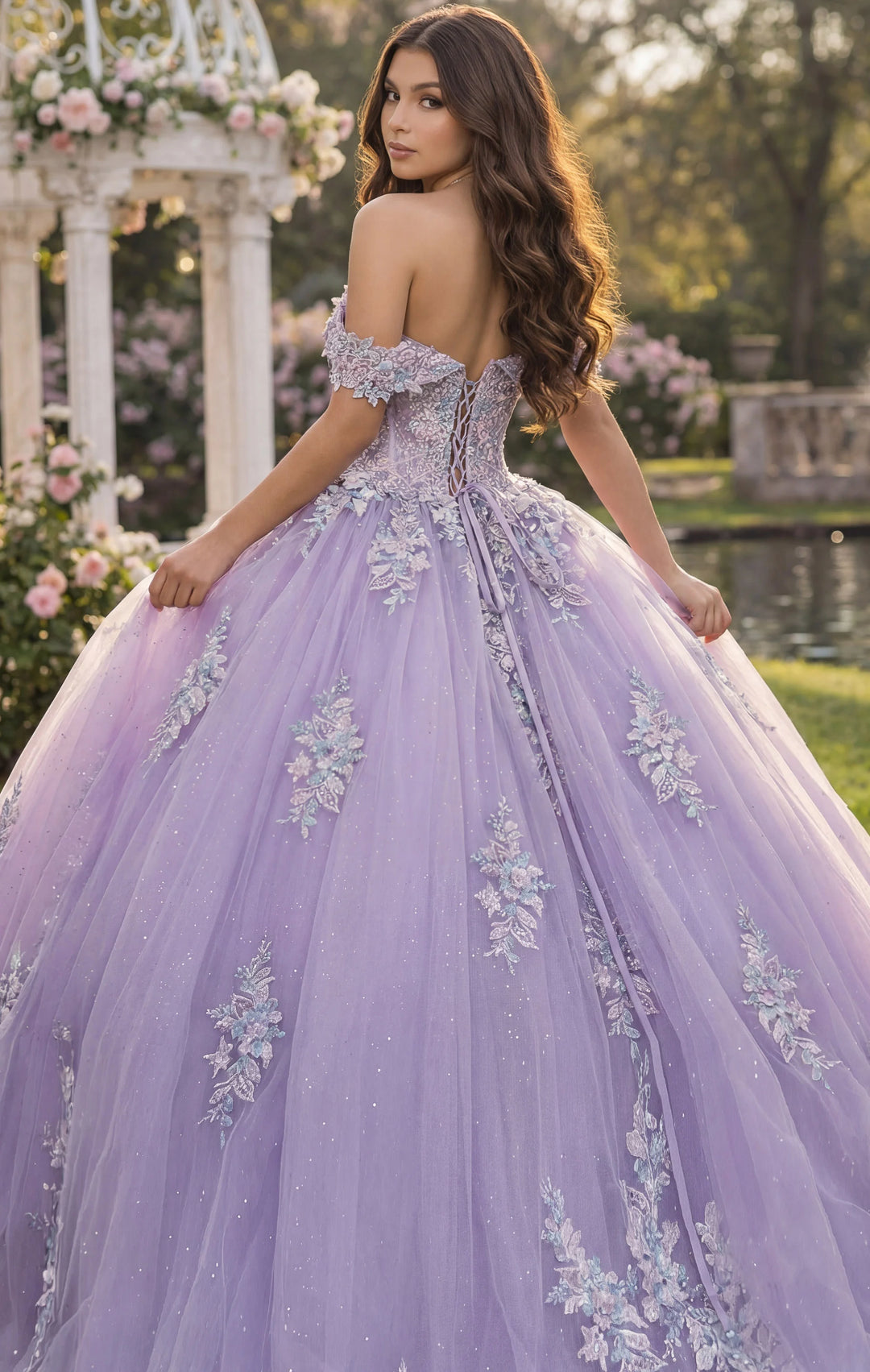 Jovani Q44960 Ball Gown with Off Shoulder Floral Embellishments