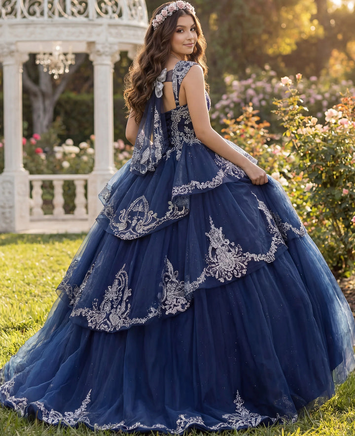Jovani Q48438 Off-the-Shoulder Cap Sleeve Corset Quinceañera Dress