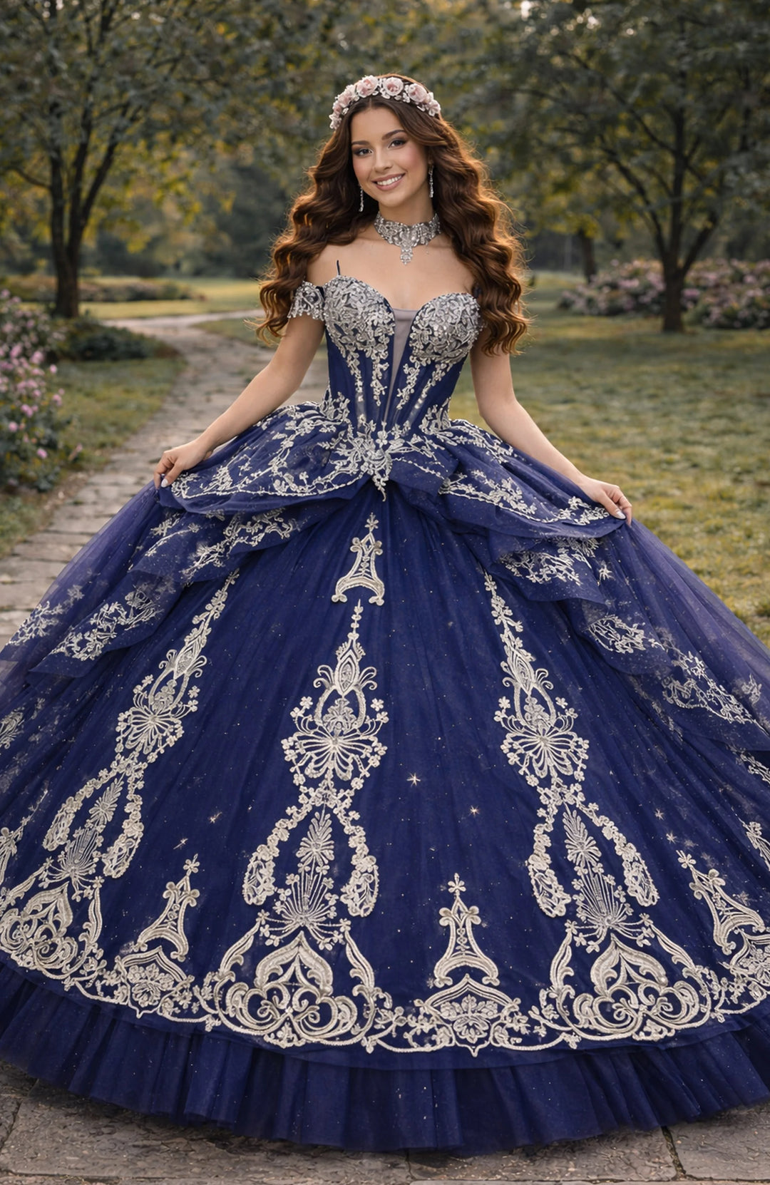 Jovani Q48438 Off-the-Shoulder Cap Sleeve Corset Quinceañera Dress
