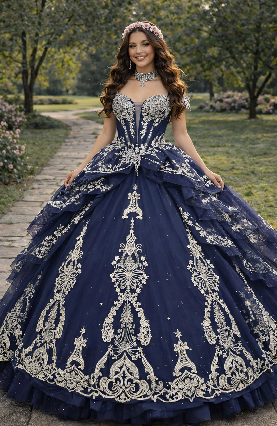 Jovani Q48438 Off-the-Shoulder Cap Sleeve Corset Quinceañera Dress