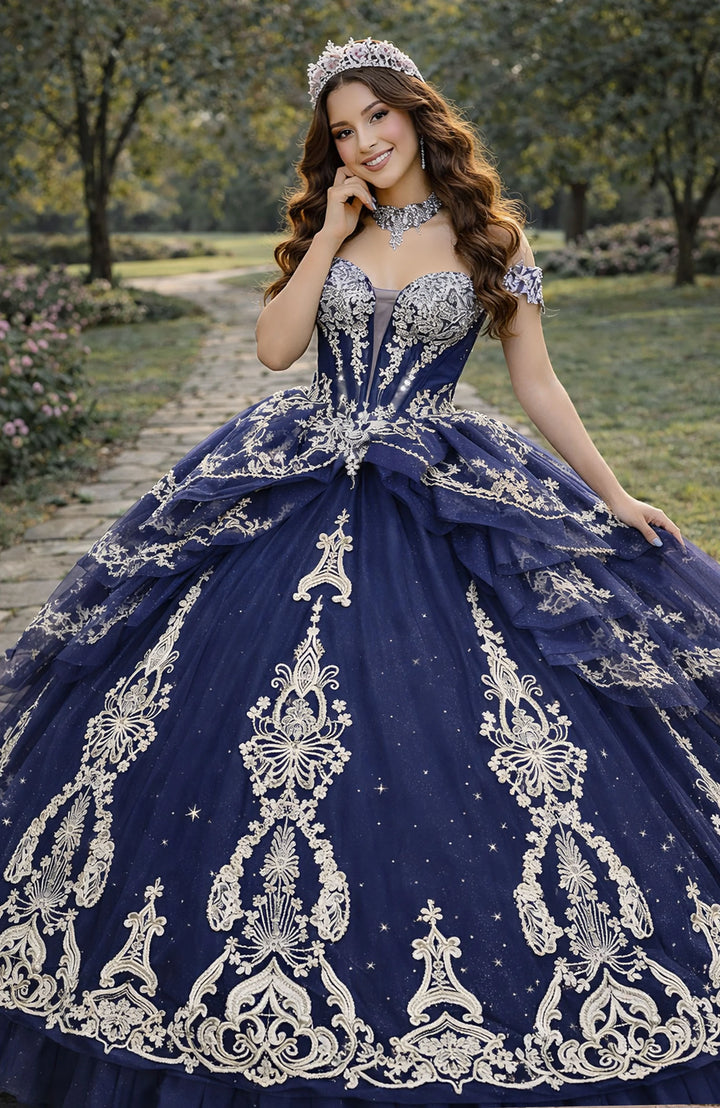 Jovani Q48438 Off-the-Shoulder Cap Sleeve Corset Quinceañera Dress