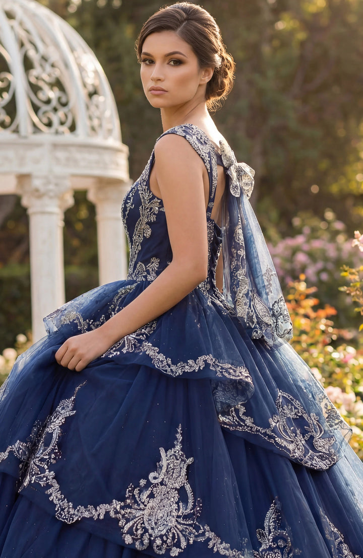 Jovani Q48438 Off-the-Shoulder Cap Sleeve Corset Quinceañera Dress