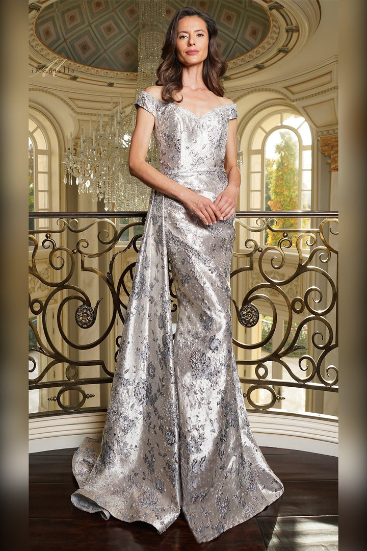 Rina Di Montella RD2912-1 off-the-shoulder mother of the bride gown full-length front view