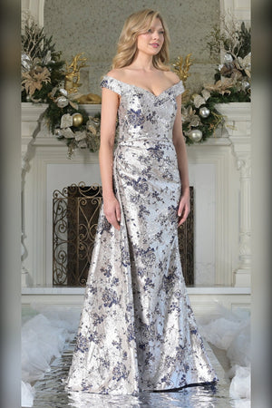 Rina Di Montella RD2912-1 off-the-shoulder mother of the bride gown front view