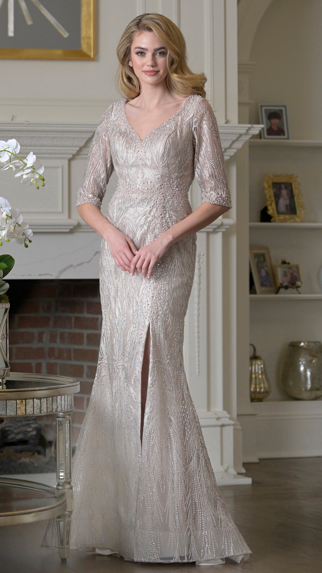Rina Di Montella RD3530 V-Neck Fit-and-Flare Mother of the Bride Dress - alternate view