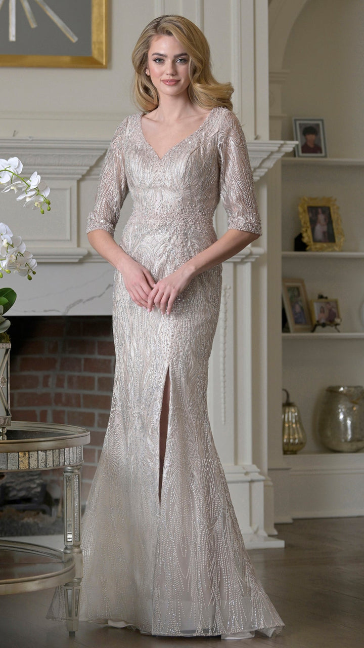 Rina Di Montella RD3530 V-Neck Fit-and-Flare Mother of the Bride Dress - alternate view