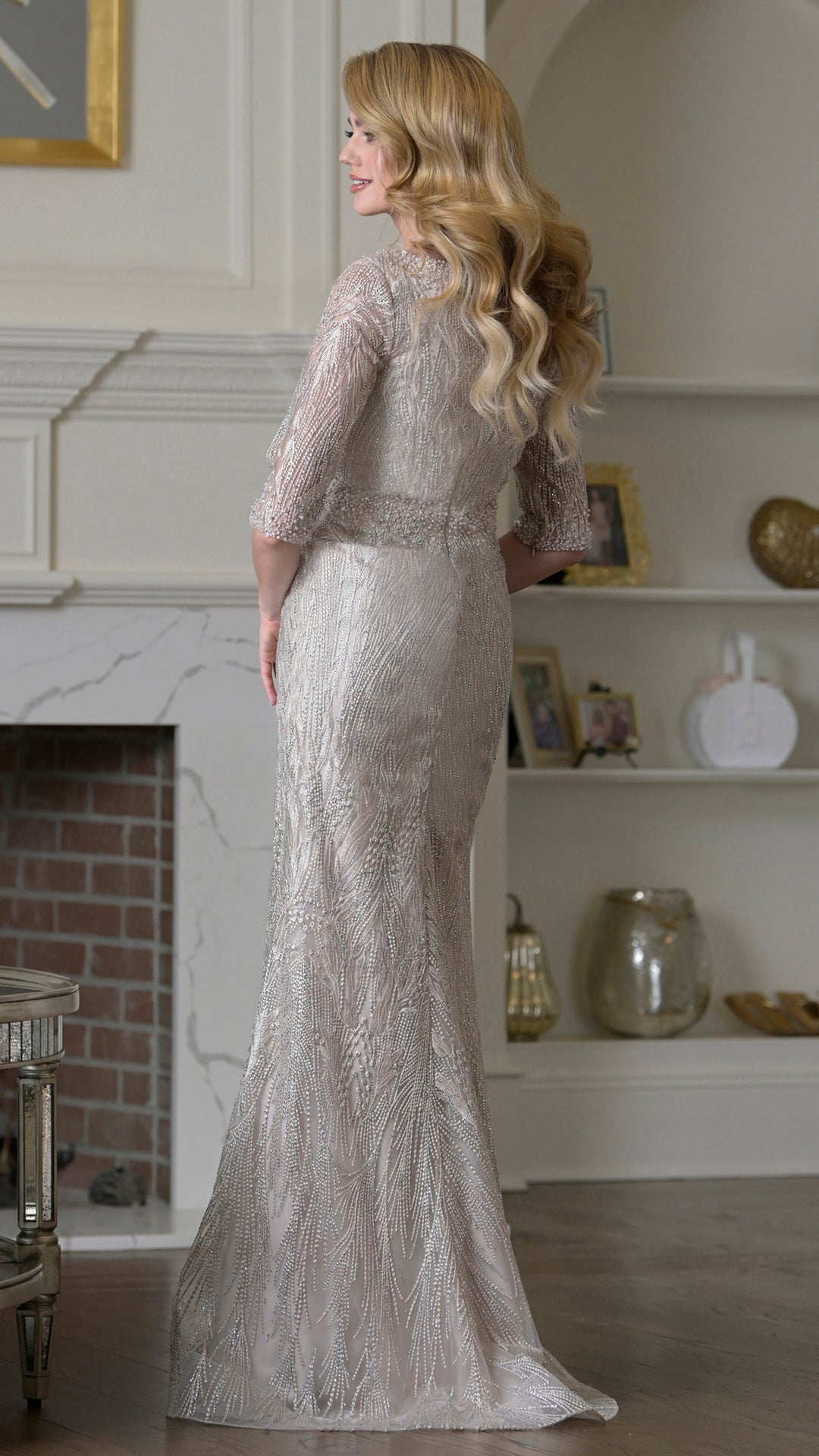 Rina Di Montella RD3530 V-Neck Fit-and-Flare Mother of the Bride Dress - back view