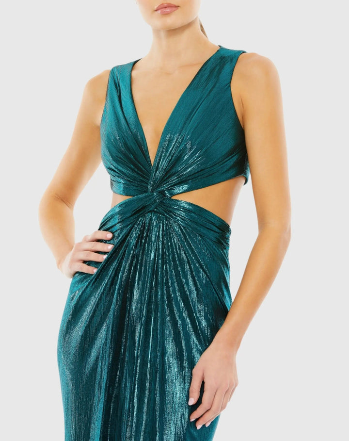 Mac Duggal 26733 Metallic Cut Out Gown with High Slit - FINAL SALE