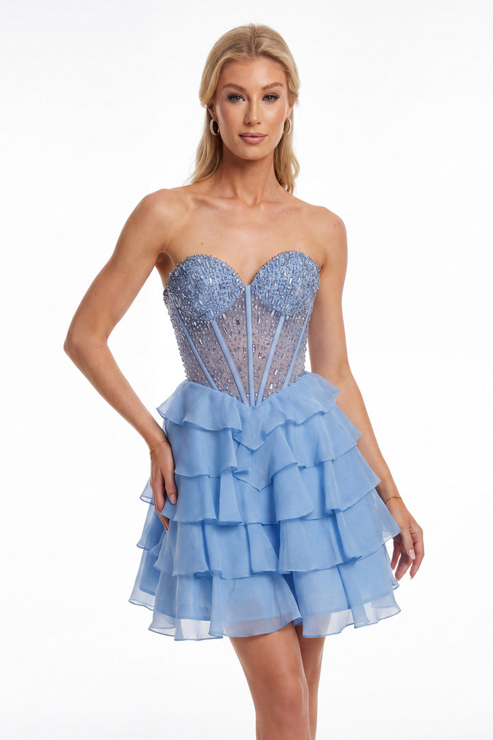 Portia & Scarlett XO218 crystal corset tiered ruffle homecoming dress additional view 3