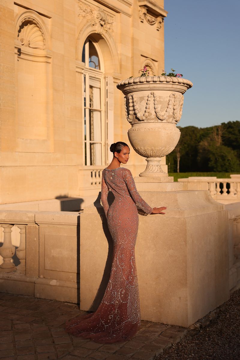 Chic & Holland HF110674 Long Sleeve Beaded Couture Dress