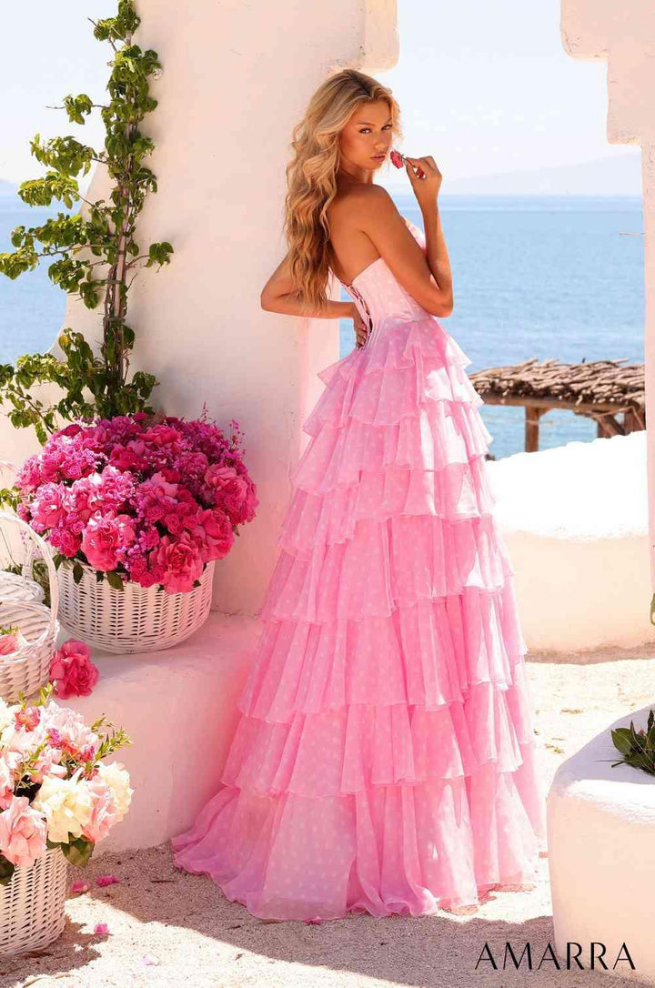Amarra 89815 tiered ruffle prom dress back three-quarter view