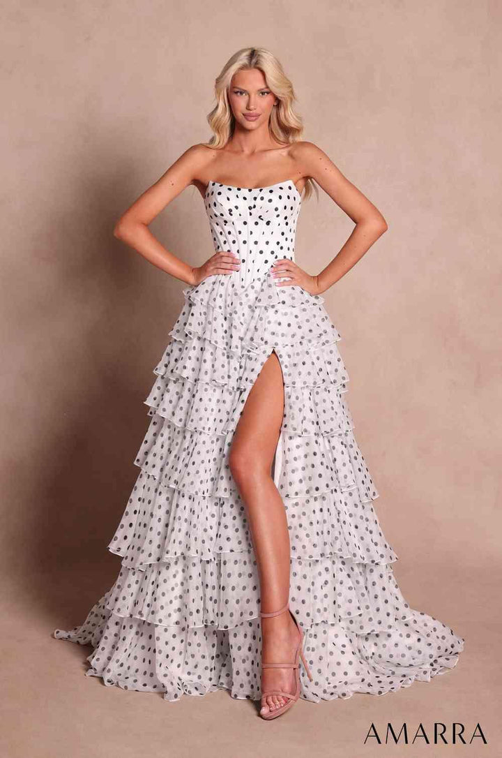 Amarra 89815 dotted print tiered prom dress front view